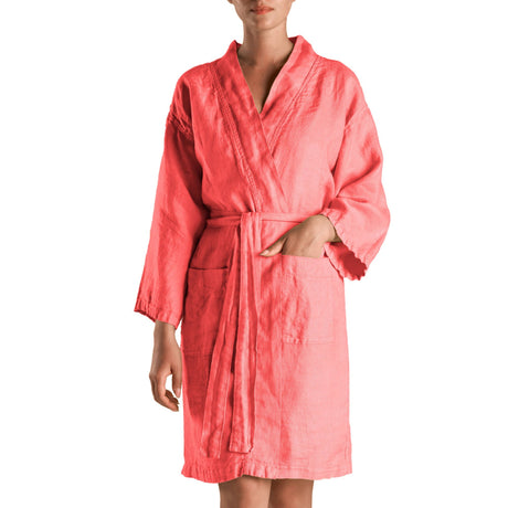 Accappatoio Kimono in puro Lino - Panamà Sole Accappatoio Biancoperla S/M Begonia 