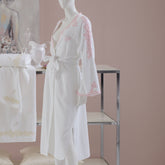 Accappatoio Kimono in Spugna di Cotone con Inserti Macramè - Ivonne 