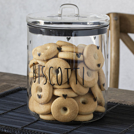 Biscottiera in Vetro Borosilicato Serigrafato - Biscotti Cuori Barattolo Simple Day 