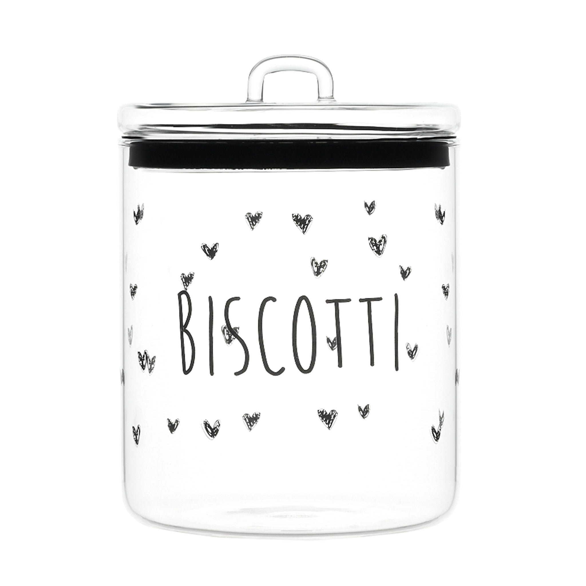 Biscottiera in Vetro Borosilicato Serigrafato - Biscotti Cuori Barattolo Simple Day Bianco 