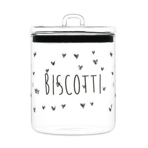 Biscottiera in Vetro Borosilicato Serigrafato - Biscotti Cuori Barattolo Simple Day Bianco 