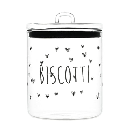Biscottiera in Vetro Borosilicato Serigrafato - Biscotti Cuori Barattolo Simple Day Bianco 