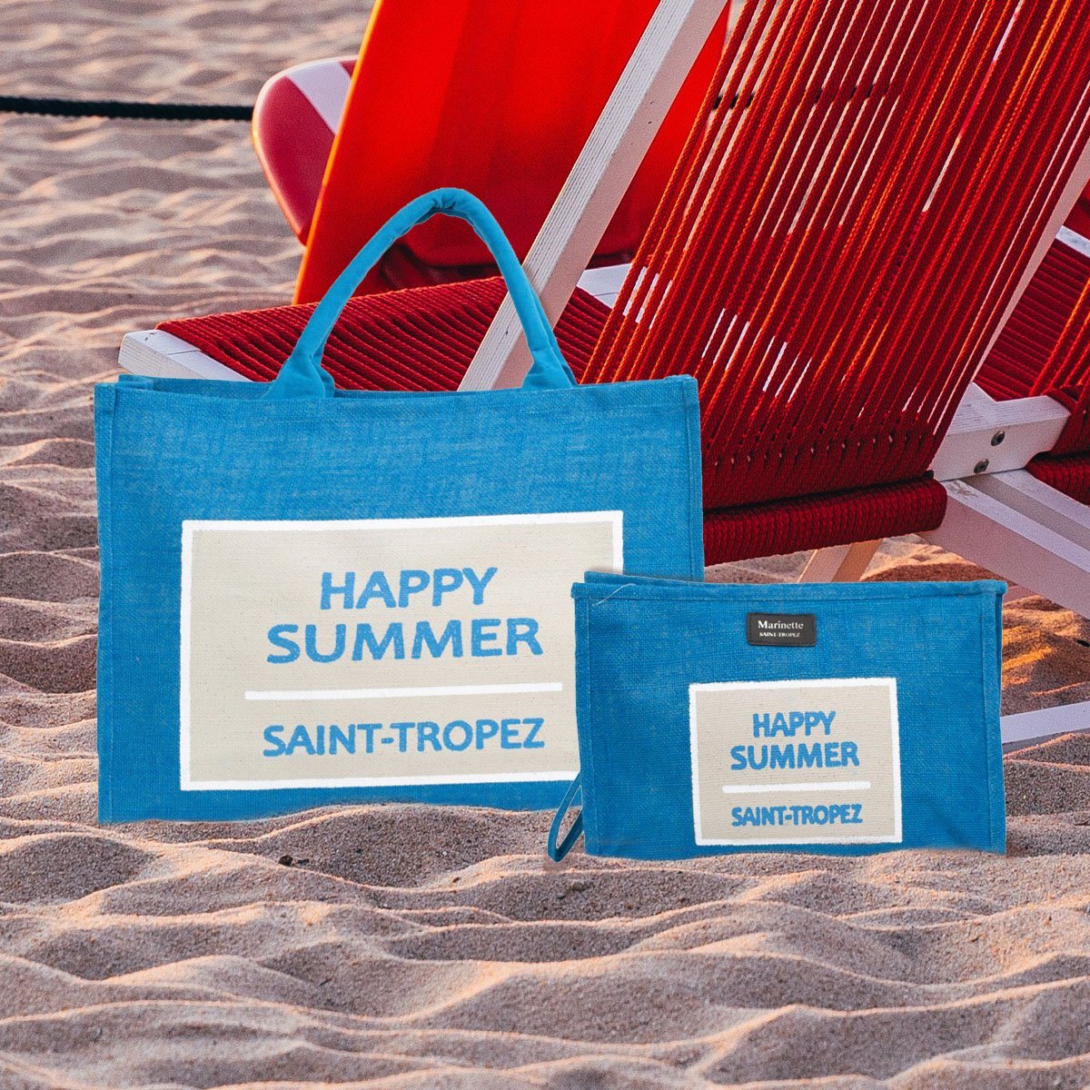 Borsa Mare e Trousse in Juta Tinta Unita - Happy Borsa Mare Marinette Saint-Tropez 