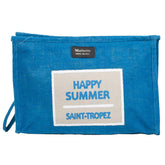 Borsa Mare e Trousse in Juta Tinta Unita - Happy Borsa Mare Marinette Saint-Tropez Trousse Azzurro 