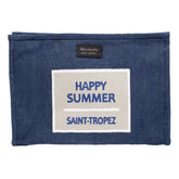 Borsa Mare e Trousse in Juta Tinta Unita - Happy Borsa Mare Marinette Saint-Tropez Trousse Blu 
