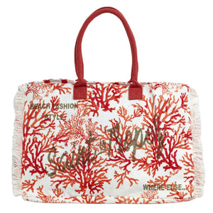 Borsa mare in Puro Cotone Fantasia Corallo - Phocea Borsa Mare Marinette Saint-Tropez Corallo 50x35x28 cm 