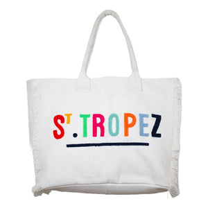 Borsa Mare o Trousse in Puro Cotone con Frangette - Legende Borsa Mare Marinette Saint-Tropez Borsa Mare 28x24cm Bianco 