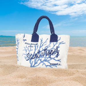 Borsa Mare o Trousse in Puro Cotone Fantasia Coralli - Canoubier Borsa Mare Marinette Saint-Tropez 