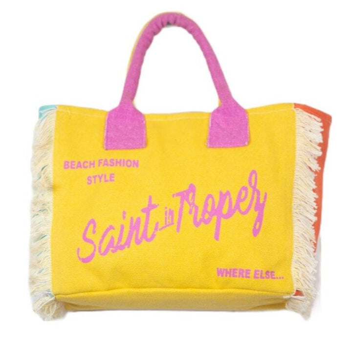 Borsa Mare o Trousse in Puro Cotone Fantasia Stampata - Icone Borsa Mare Marinette Saint-Tropez Borsa Mare Giallo/Fucsia 