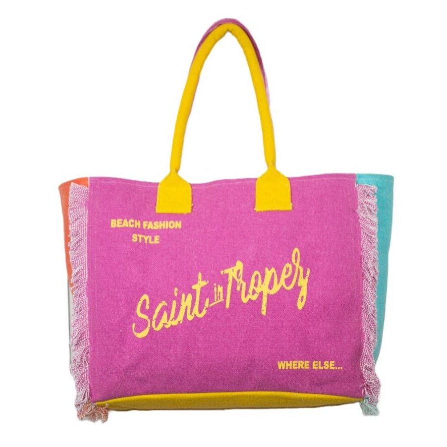 Borsa Mare o Trousse in Puro Cotone Fantasia Stampata - Icone Borsa Mare Marinette Saint-Tropez Borsa Mare Grande Giallo/Fucsia 