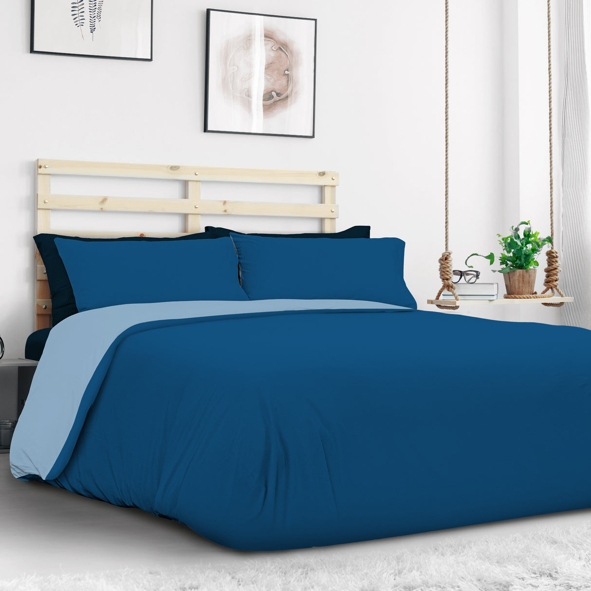 Completo Copripiumino Double face in Jersey di cotone - Bicolor Copripiumino Daunex Singola Azzurro/Blu 