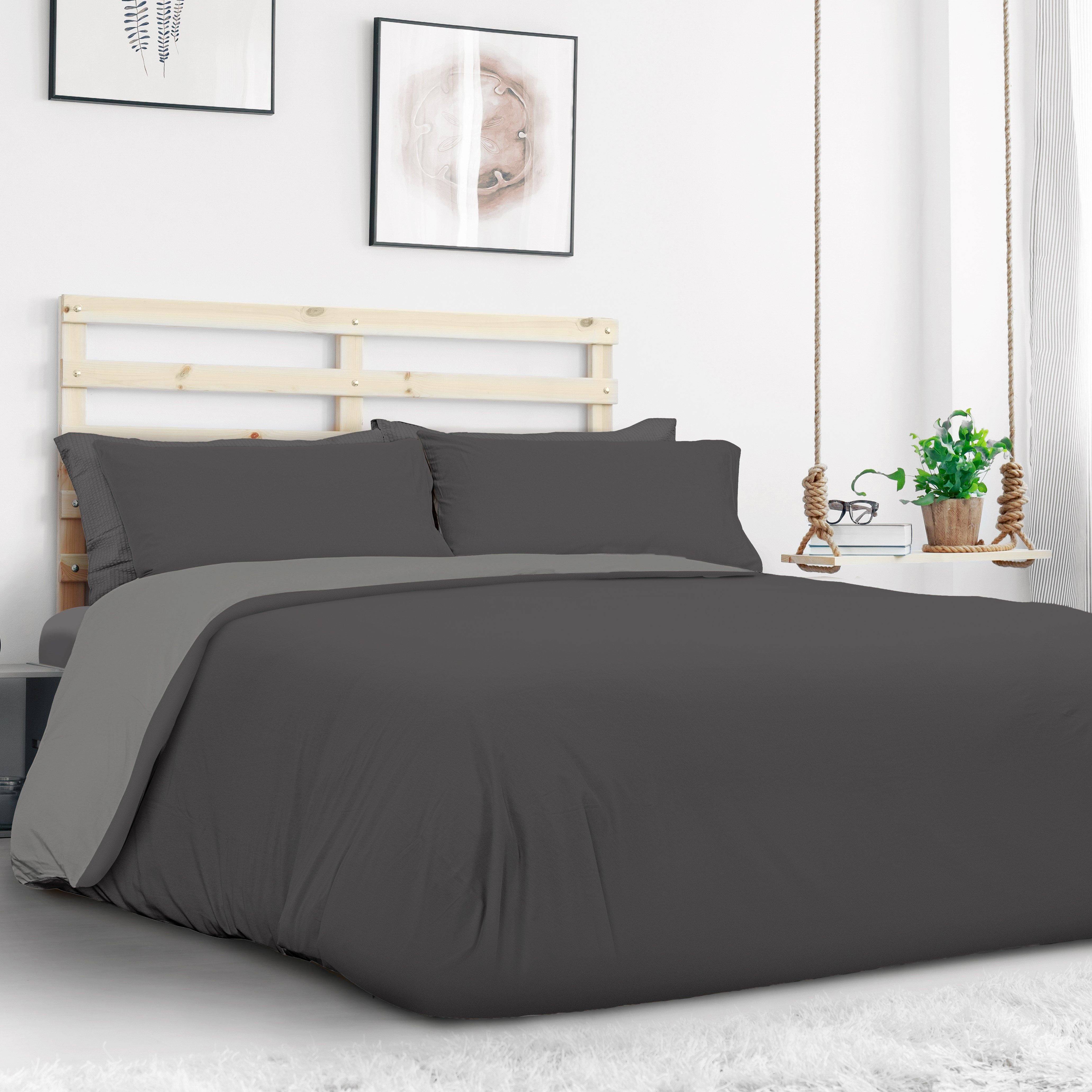 Completo Copripiumino Double face in Jersey di cotone pettinato - Bicolor Copripiumino Daunex Singolo Grigio/Antracite 