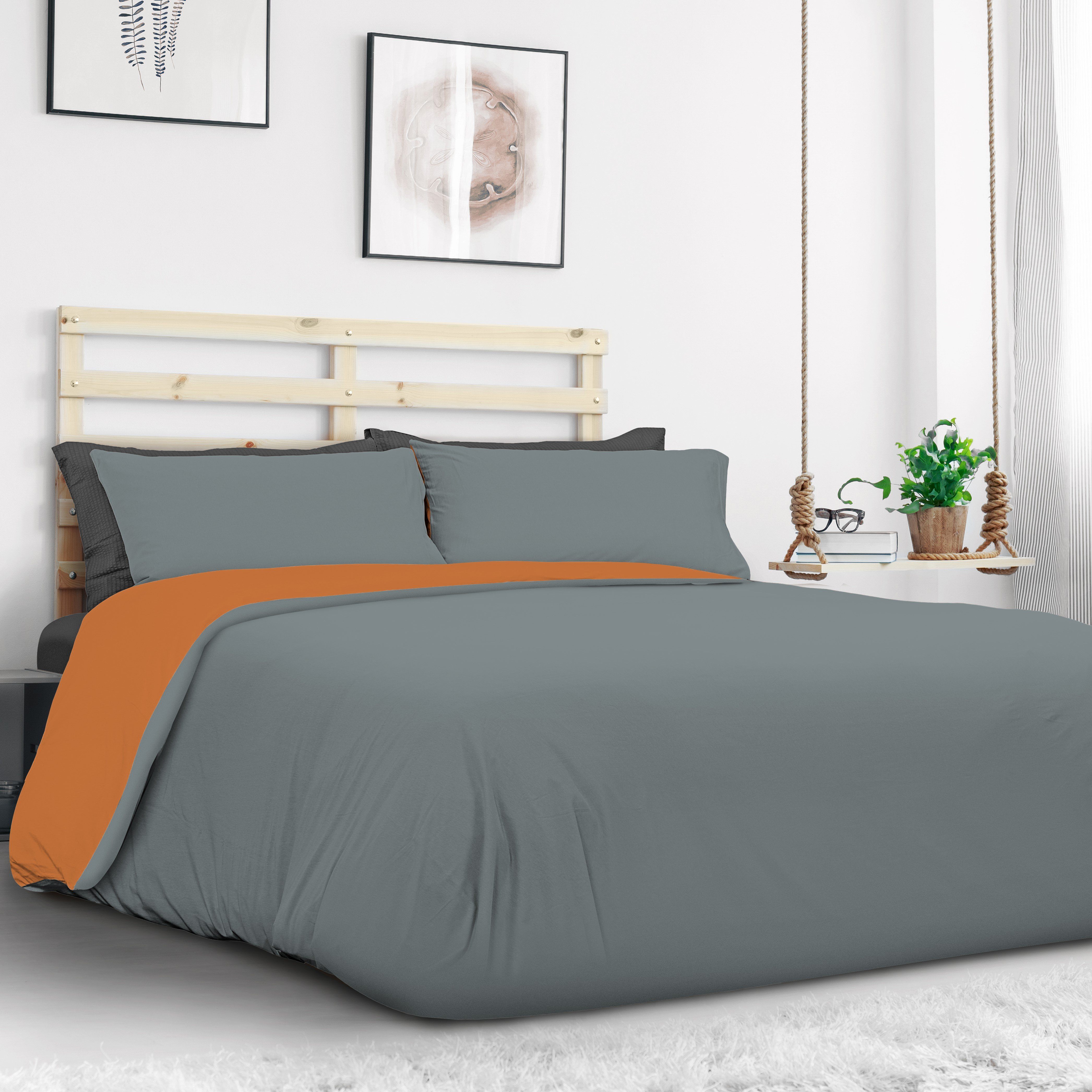 Completo Copripiumino Double face in Jersey di cotone - Bicolor Copripiumino Daunex Singola Grigio/Arancio 