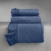 Completo Copripiumino in Cotone Stonewashed No Stiro con Galetta in Lino - Juliette Completo Copriupiumino Lisola Matrimoniale Blu 