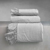 Completo Copripiumino in Cotone Stonewashed No Stiro con Galetta in Lino - Juliette Completo Copriupiumino Lisola Matrimoniale Grigio 