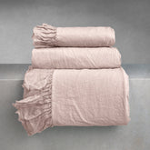 Completo Copripiumino in Cotone Stonewashed No Stiro con Galetta in Lino - Juliette Completo Copriupiumino Lisola Matrimoniale Malva 