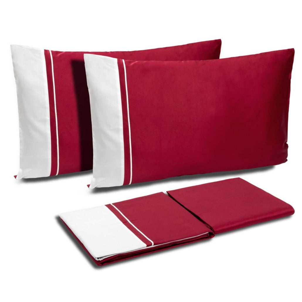 Completo Copripiumino in Raso di Cotone con Balza a Contrasto - Williamsburg Copripiumino Dea Matrimoniale Bordeaux 