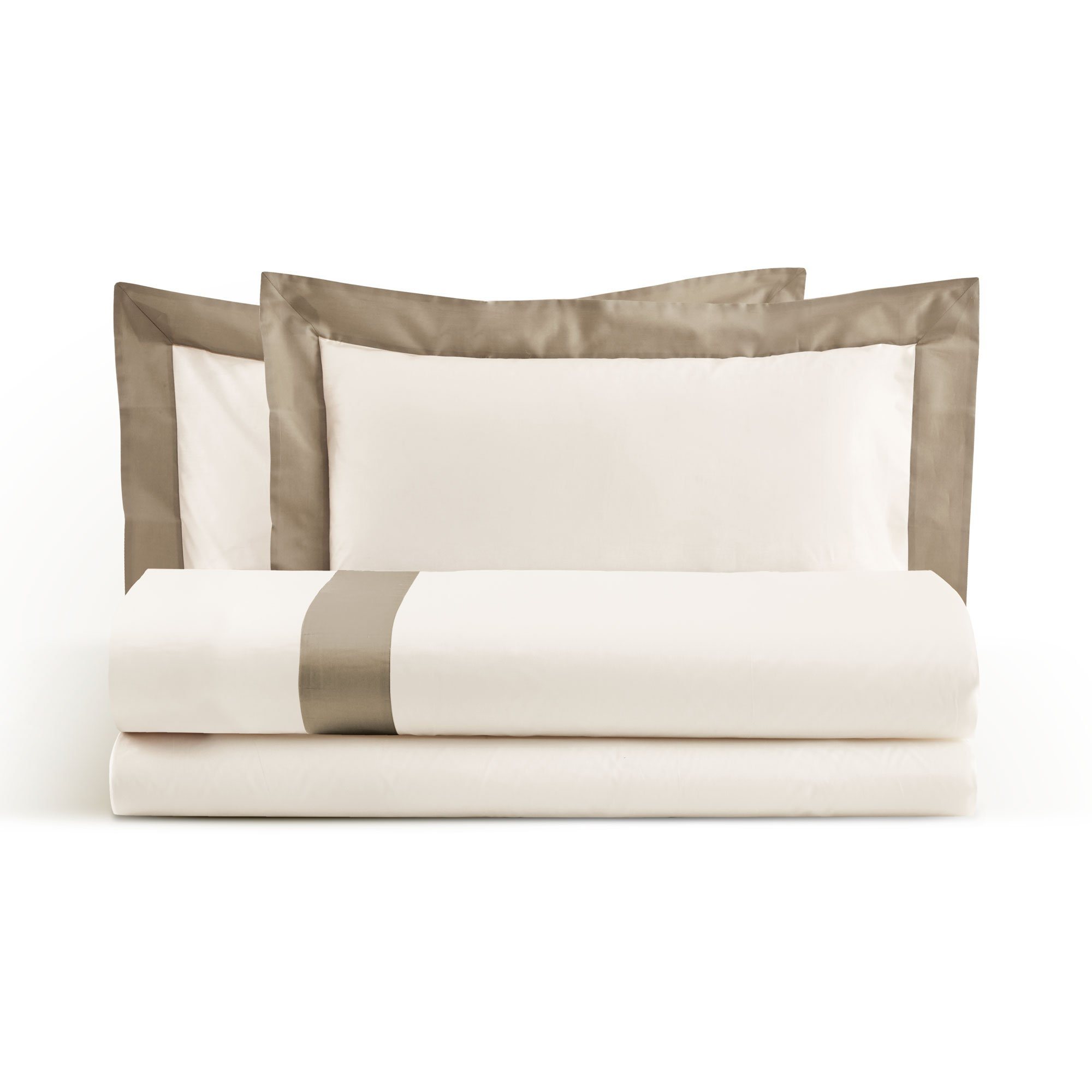 Completo Copripiumino Matrimoniale in Puro Cotone con Bordo in Raso Copripiumino Lisola Matrimoniale Tortora (Prisma) 