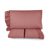 Completo Lenzuola in Cotone StoneWash con Balza in lino - Florida Lenzuola Lisola Matrimoniale Rosa Antico 