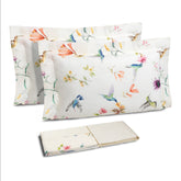 Completo Lenzuola in Misto Lino Fantasia Floreale - Colibrì Lenzuola Dea Matrimoniale Panna 