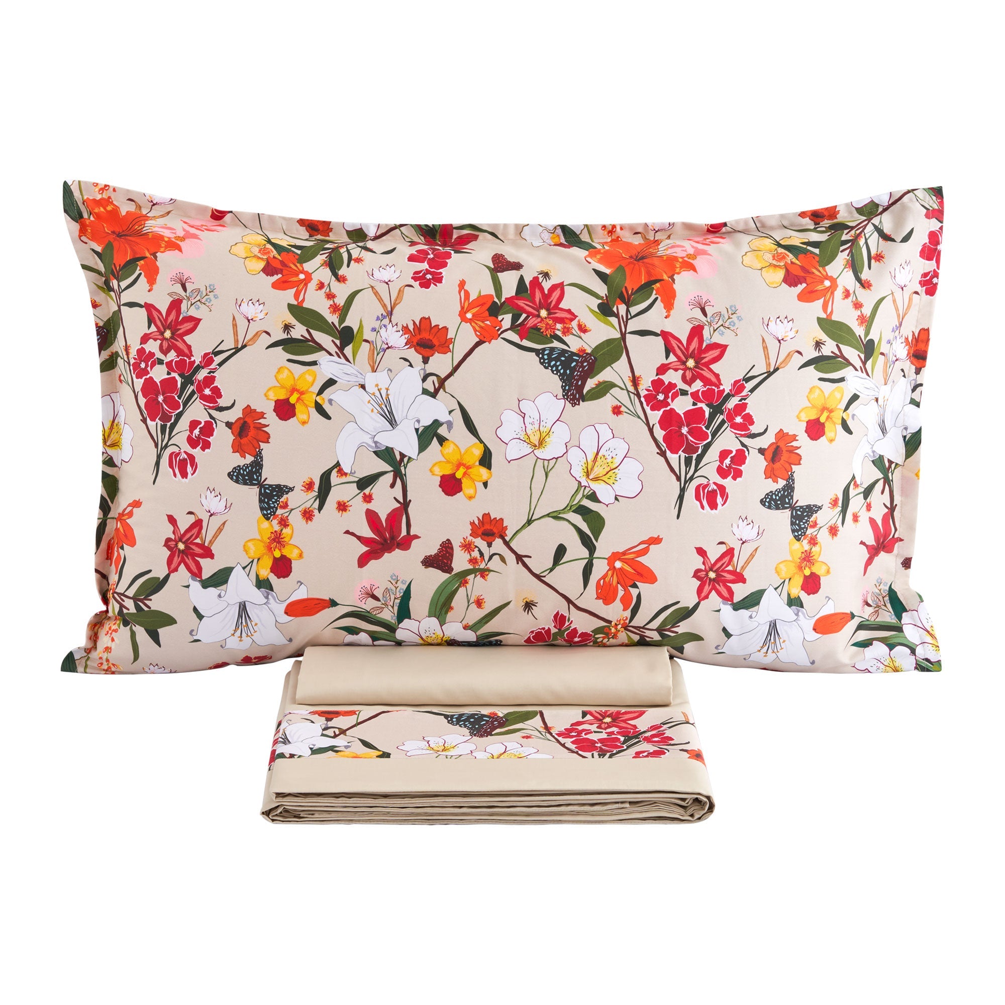 Completo Lenzuola in Percalle 100% Cotone con Balza in Raso - Melania Lenzuola Lisola 