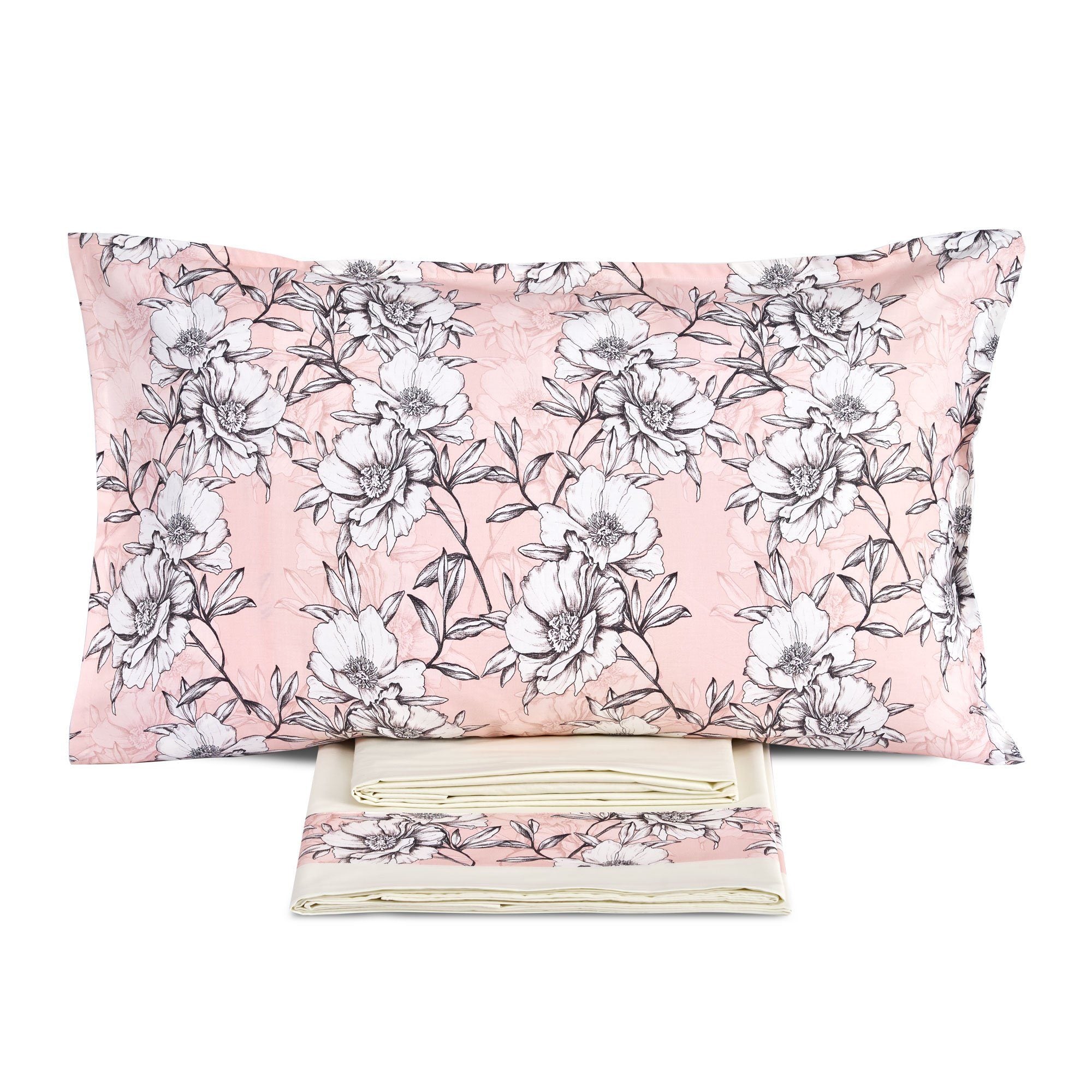 Completo Lenzuola in Puro Cotone con Balza in Raso - Heaven Lenzuola Lisola Matrimoniale Rosa 