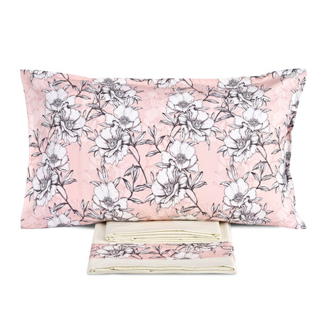 Completo Lenzuola in Puro Cotone con Balza in Raso - Heaven Lenzuola Lisola Matrimoniale Rosa 