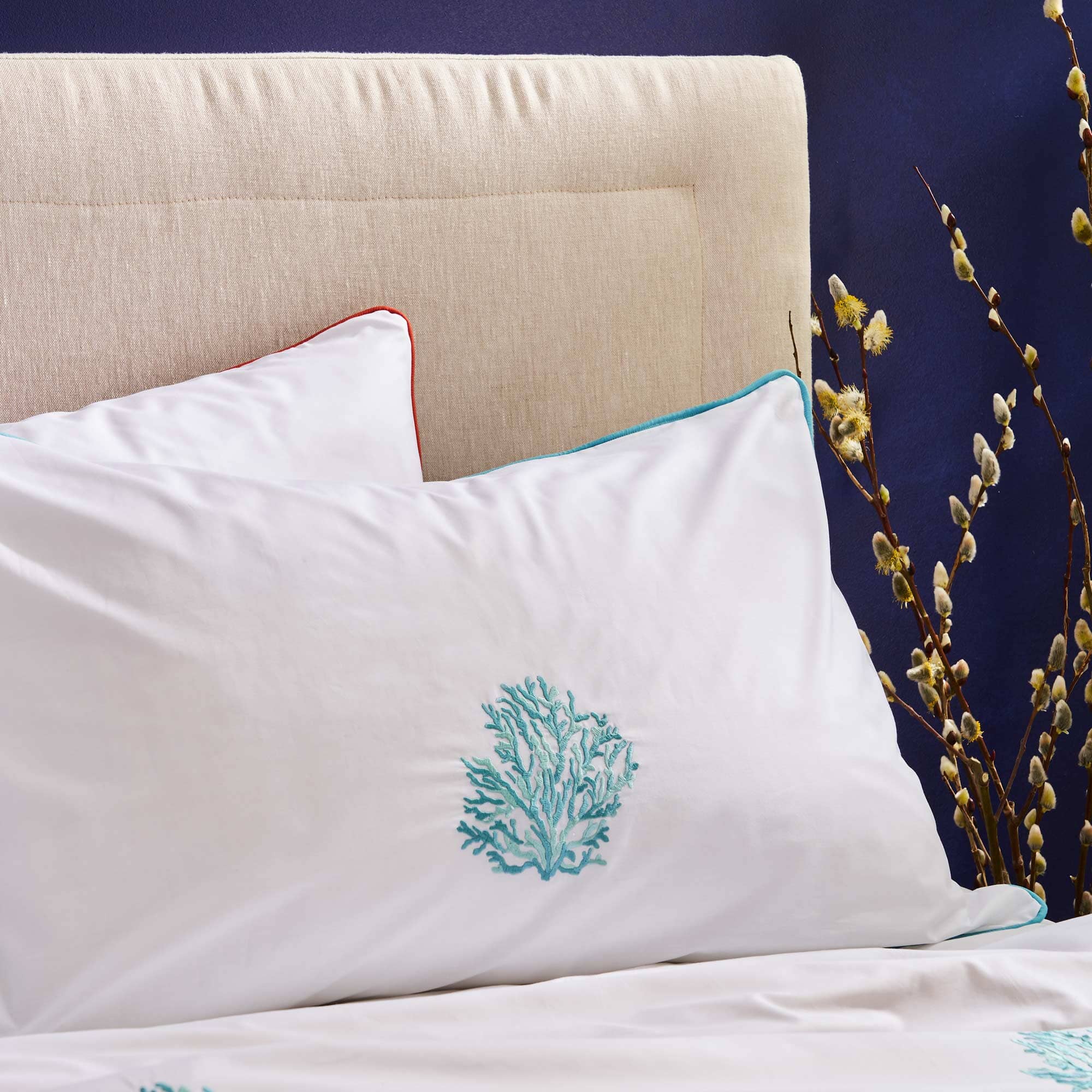 Completo Lenzuola in Percalle di Cotone con Piping - Aka Lenzuola Biancoperla 