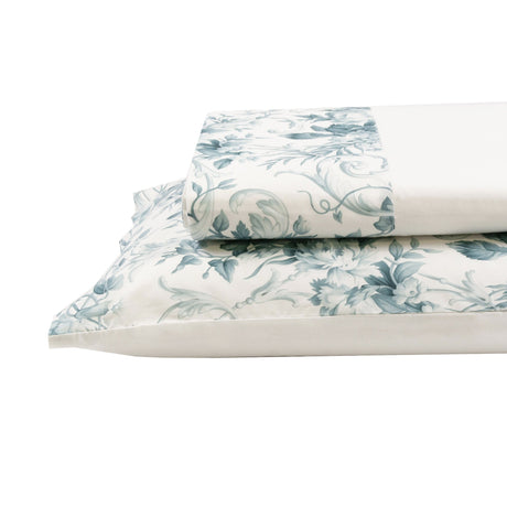 Completo Lenzuola in Cotone con Balza Stampata Floreale - Kelly Lenzuola Creole Home Singolo Azzurro 