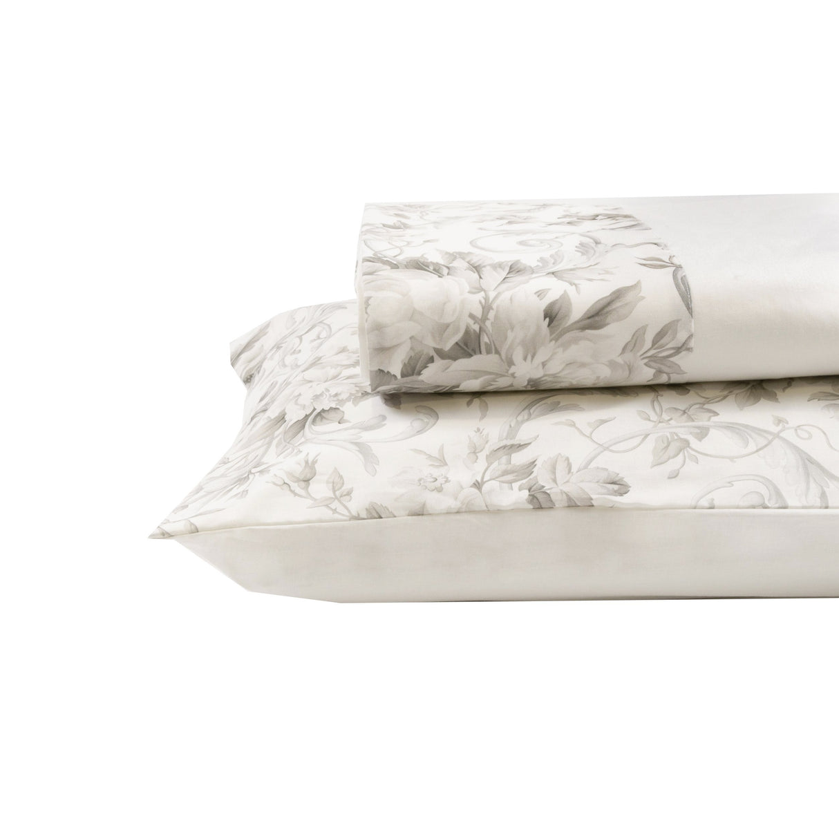 Completo Lenzuola in Cotone con Balza Stampata Floreale - Kelly Lenzuola Creole Home Singolo Grigio 