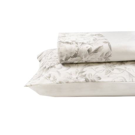 Completo Lenzuola in Cotone con Balza Stampata Floreale - Kelly Lenzuola Creole Home Singolo Grigio 
