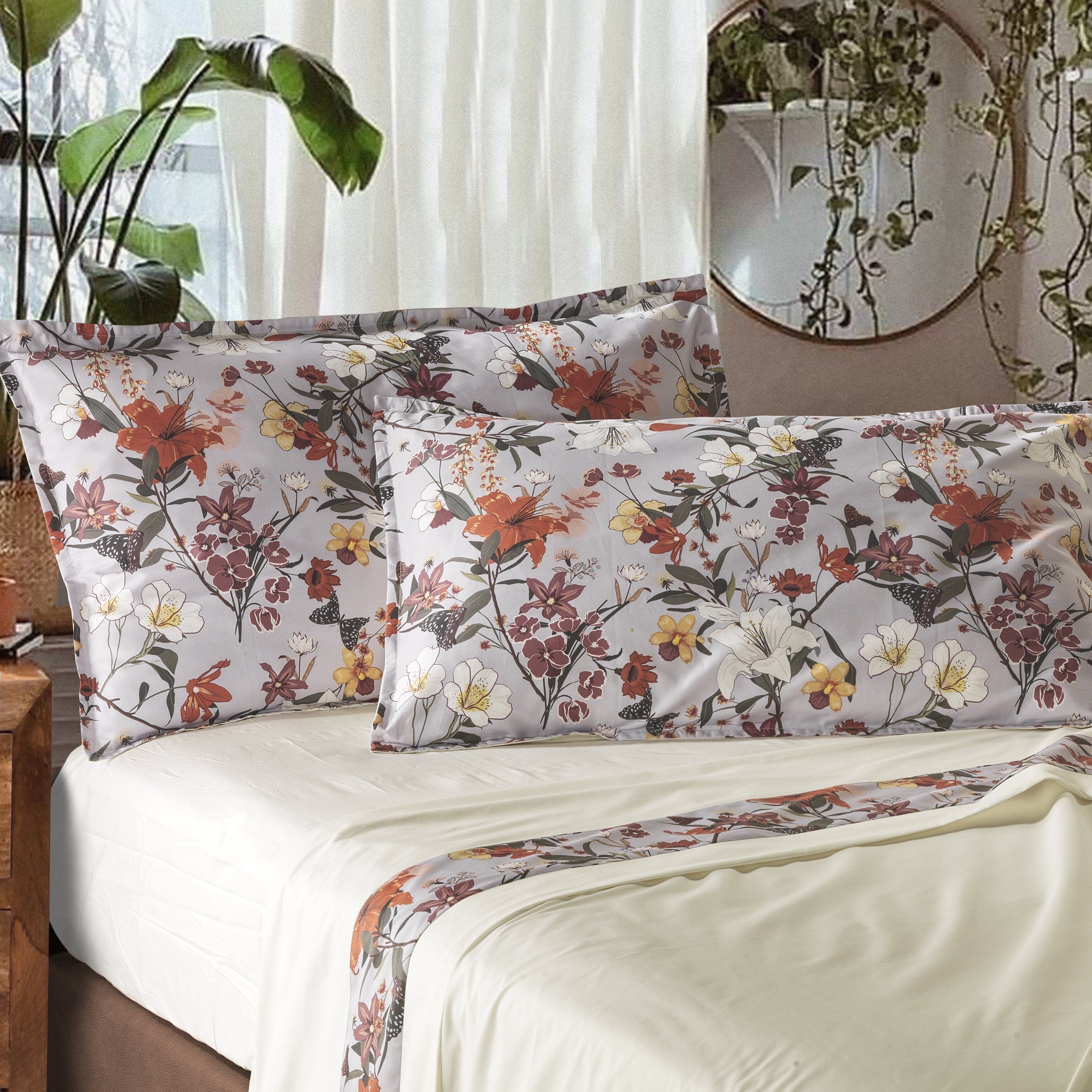 Completo Lenzuola Matrimoniale in Percalle 100% Cotone con Balza in Raso - Melania Lenzuola Lisola Grigio 