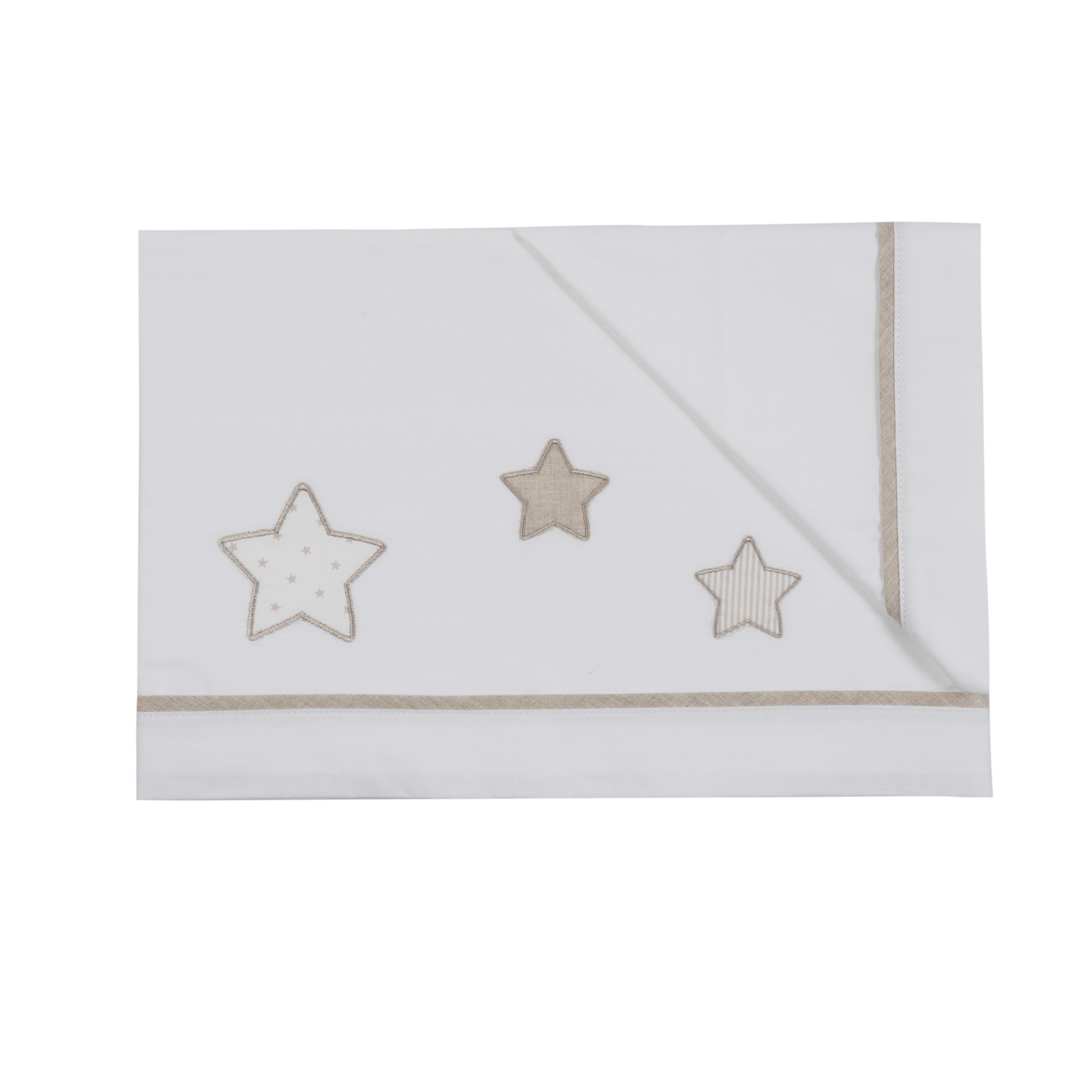 Completo Lenzuolino per Culla in Puro Cotone Ricamato bordo in lino - Petit Etoile Completo Lenzuolino Lisola Baby Bianco 