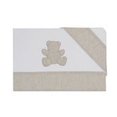 Completo Lenzuolino per Culla in Puro Cotone Ricamato bordo in lino - Teddy Completo Lenzuolino Lisola Baby Bianco 