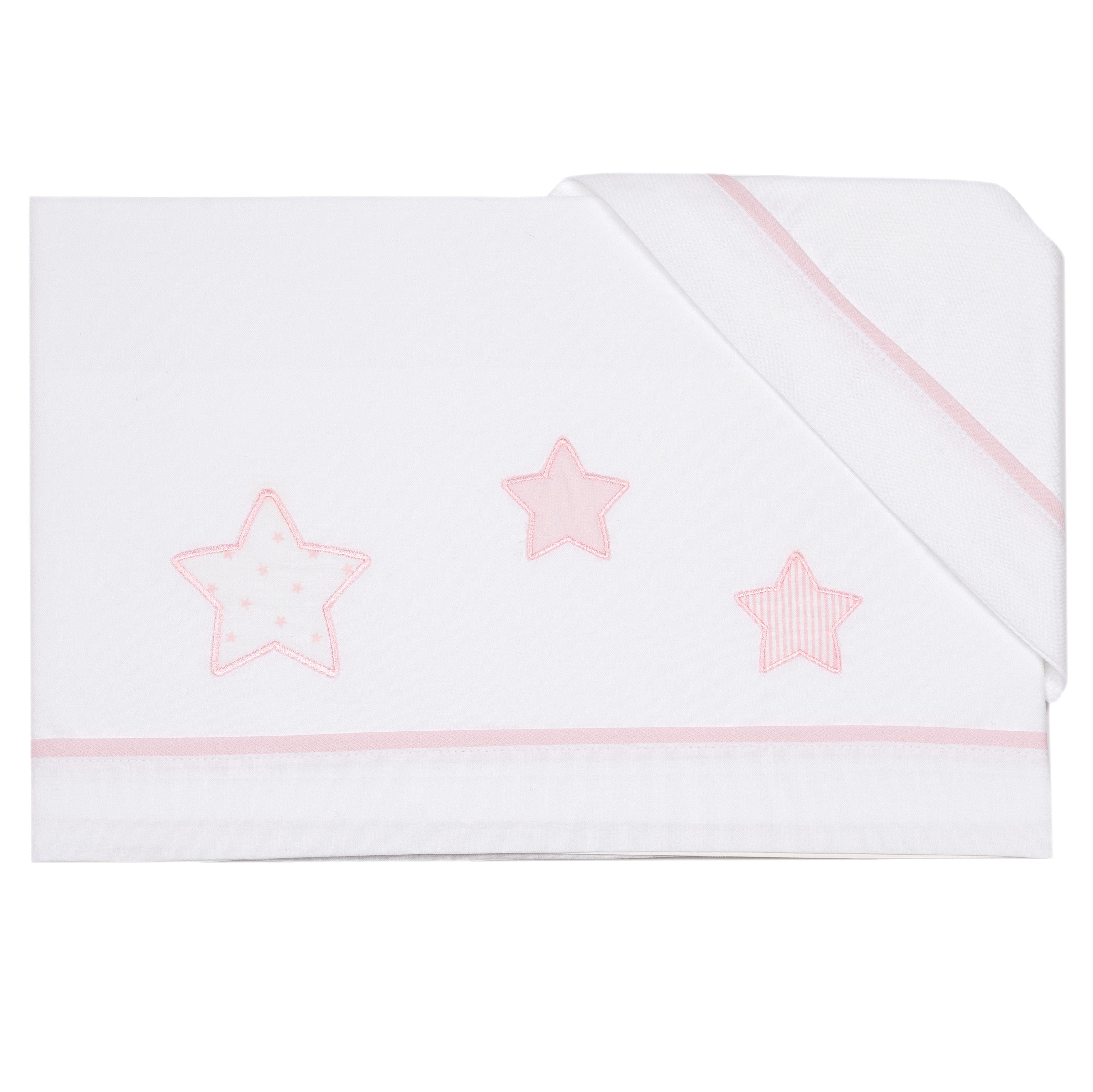 Completo Lenzuolino per Lettino in Puro Cotone Ricamato - Petit Etoile Completo Lenzuolino Lisola Baby Rosa 