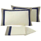 Completo Lenzuolo in Percalle di Puro Cotone balza bicolor - Ever Lenzuola NK Matrimoniale Crema/Blu 