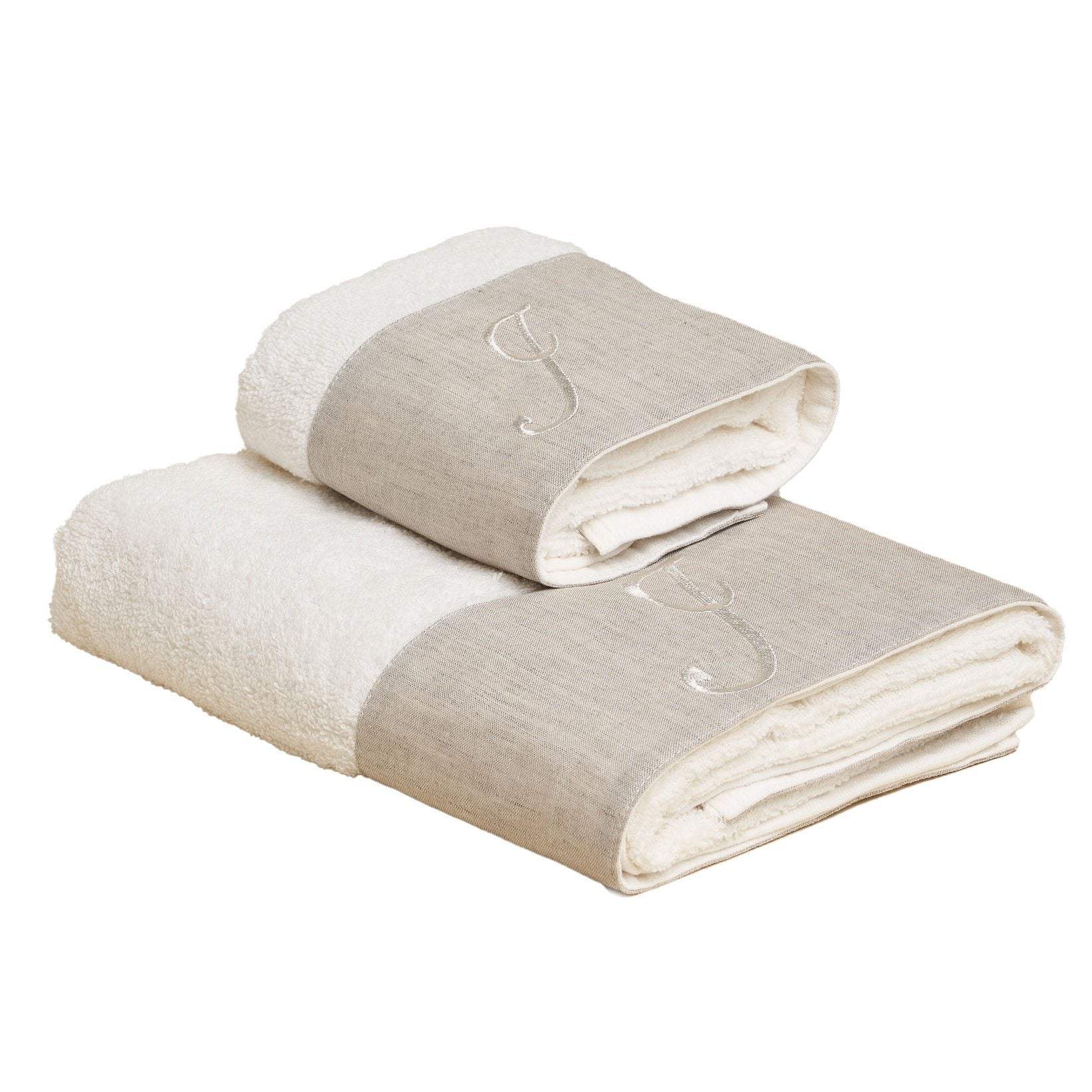 Coppia di Asciugamani in Spugna di Cotone Con Cifre e Balza Lino - Santiago Coppia di spugna Lisola J 