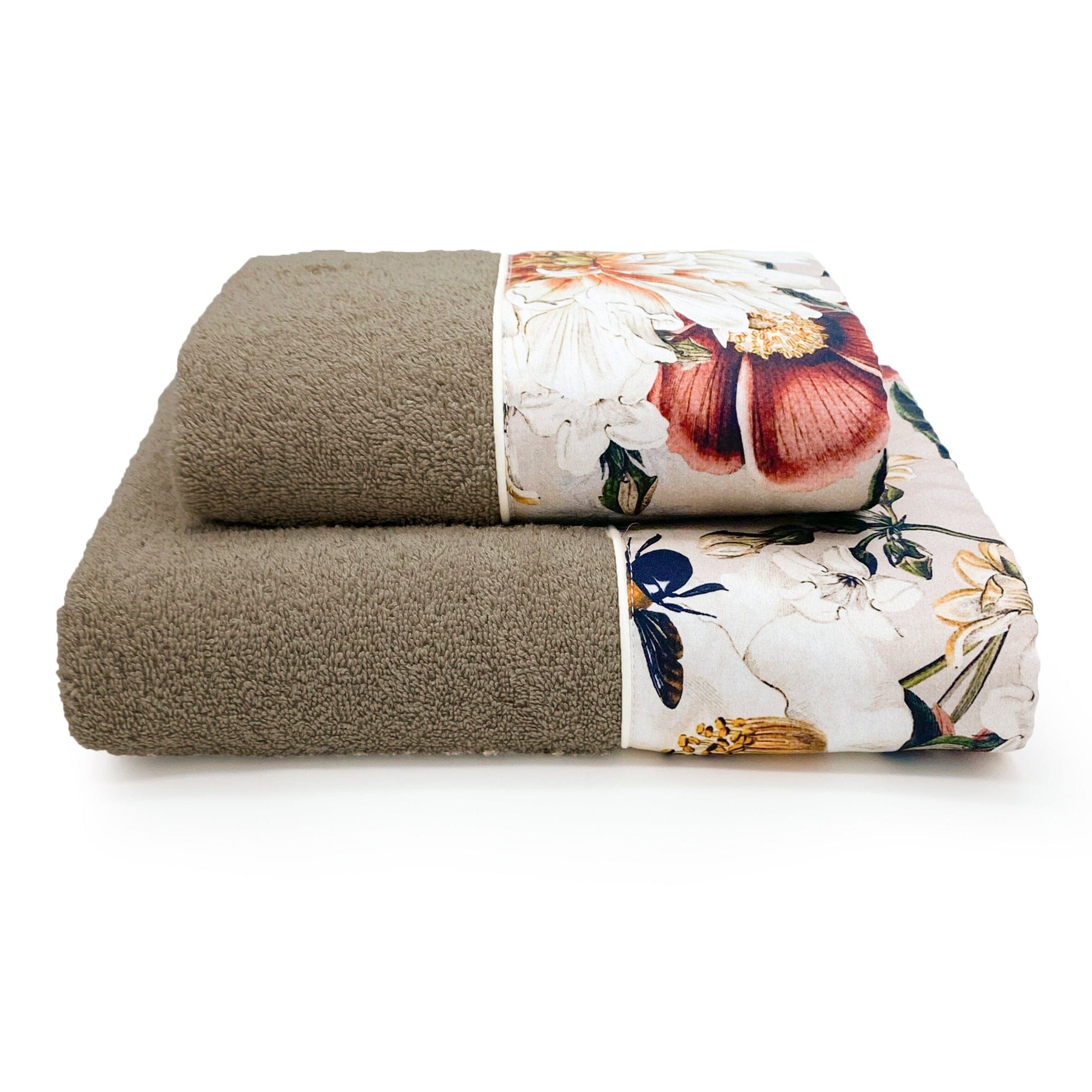 Coppia di Asciugamani in Spugna di Cotone con Balza Fantasia Floreale - Dafne Coppia di spugna Lisola Tortora 