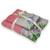 Coppia di Asciugamani in Spugna di Cotone con Balza Floreale - Fabiola Coppia di spugna Creole Home Rosa/Rosa 
