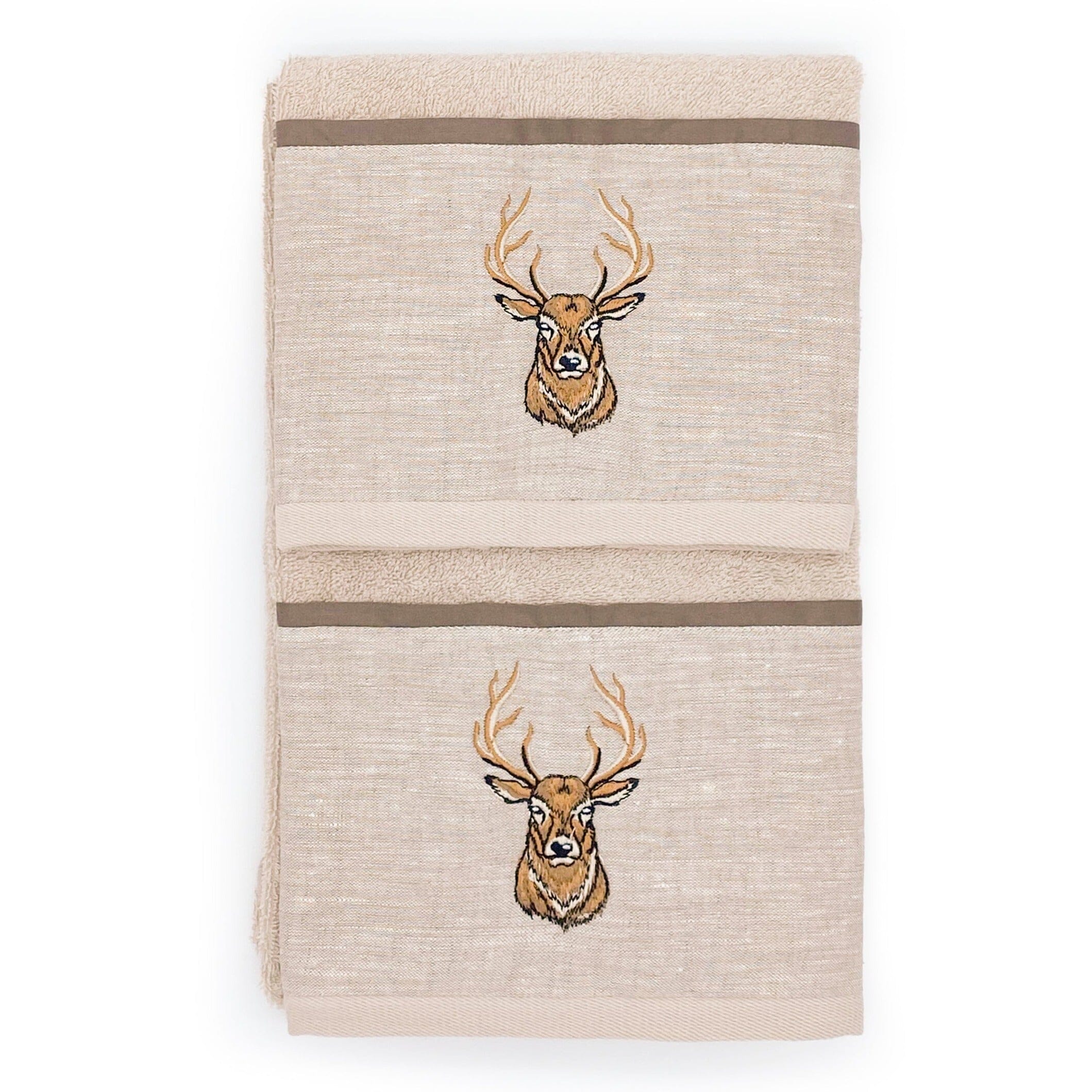 Coppia di Asciugamani in Spugna di Cotone con Balza in Lino - Fianna Coppia di spugna Creole Home Sabbia 