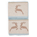 Coppia di Asciugamani in Spugna di Cotone con Balza in Lino - Renna Coppia di spugna Creole Home Azzurro 