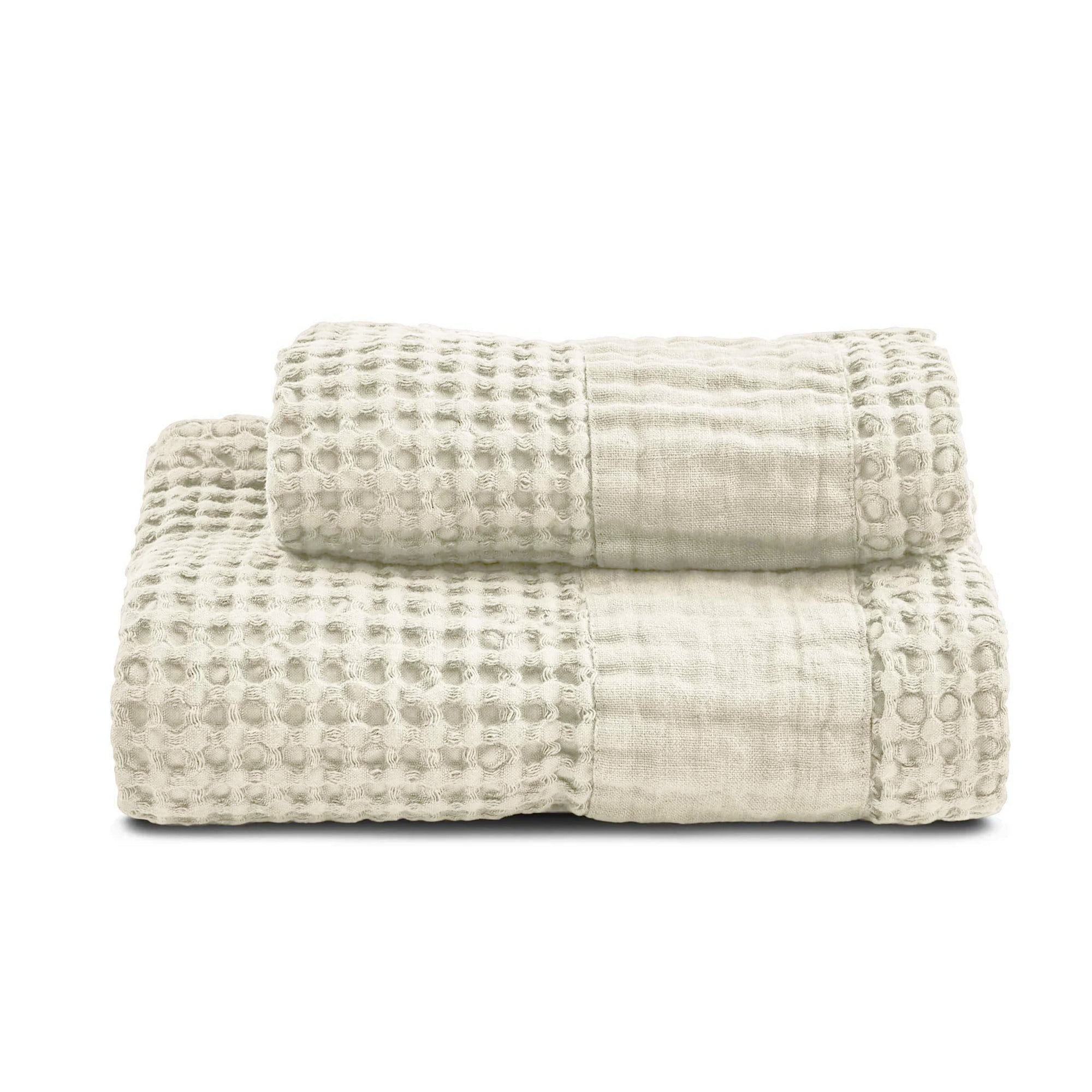 Coppia Nido d'Ape Stonewash con Bordo in Lino - Jaspy Coppia di spugna Lisola Beige (Corda) 