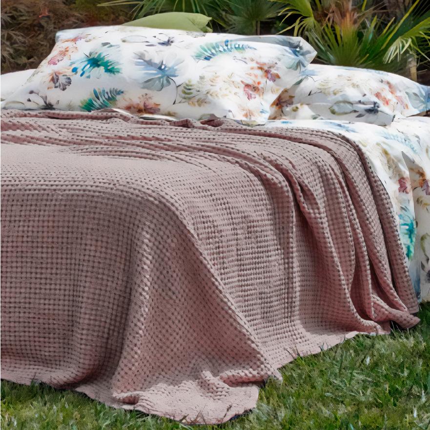 Coperta In Cotone A Nido D'Ape Peyton - 127x152 Cm Color Caffè Per Tutte Le Stagioni - Foto 2