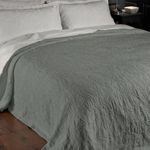 Copriletto in Cotone in tinta unita StoneWashed jacquard floreale - Triptree Copriletto Bianca 