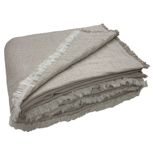 Copriletto in Cotone Stonewashed con Frangette - Mellow Copriletto Bianca Singolo Taupe 