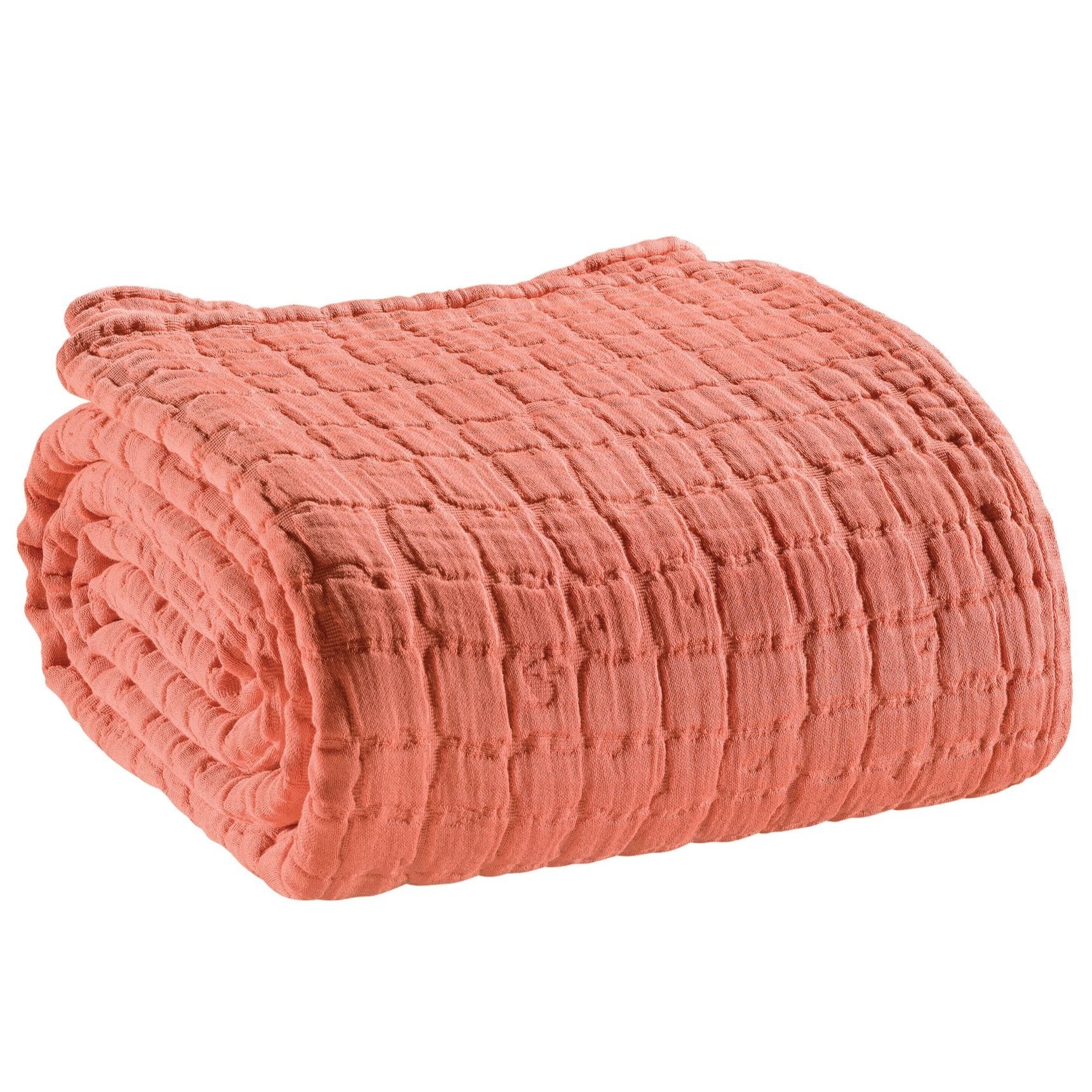 Copriletto in Cotone Stonewashed fantasia a Quadretti- Swami Copriletto Vivaraise Corallo 