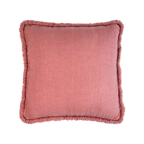 Cuscino Arredo in Lino con Frangia - Linen Cuscini Arredo Lisola Rosa Antico 