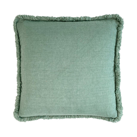 Cuscino Arredo in Lino con Frangia - Linen Cuscini Arredo Lisola Verde 