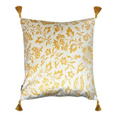 Cuscino Arredo in Velluto Stampato Fantasia Floreale con Nappine - Yellow Dream 