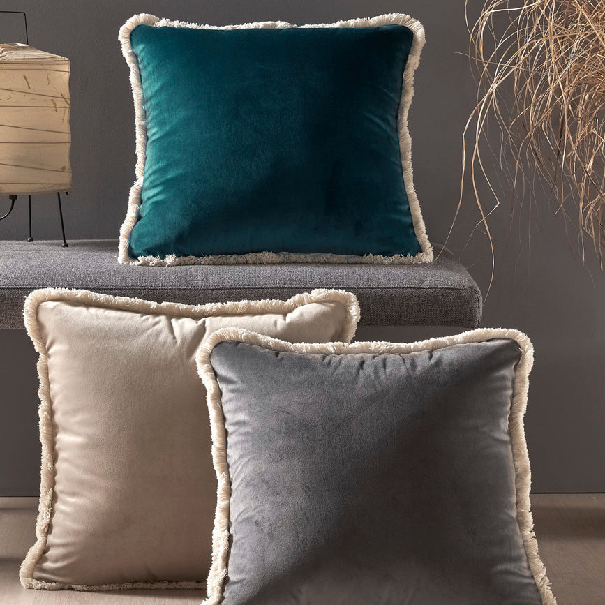 Cuscino in velluto di cotone ocra con motivo impunturato 60x60 cm